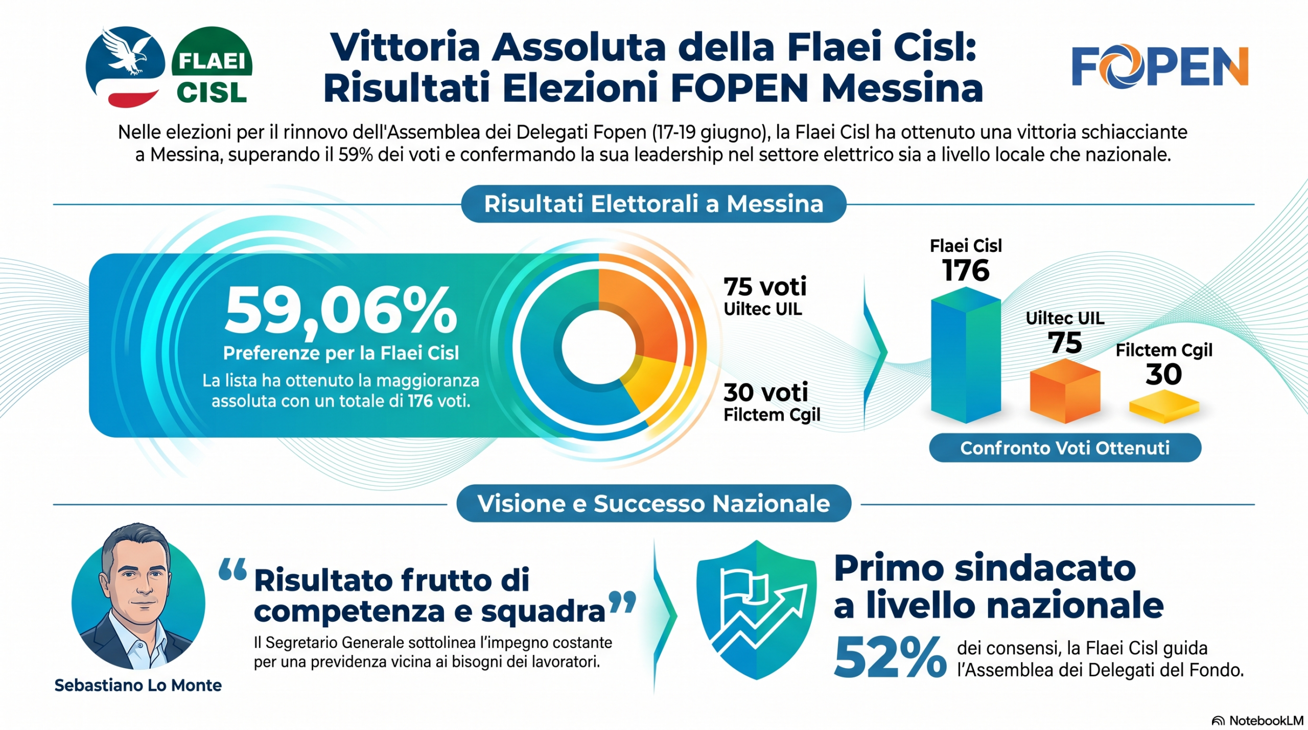La Flaei Cisl Messina ottiene la maggioranza assoluta alle elezioni per il rinnovo dell’assemblea dei delegati del Fondo Pensione Complementare Fopen